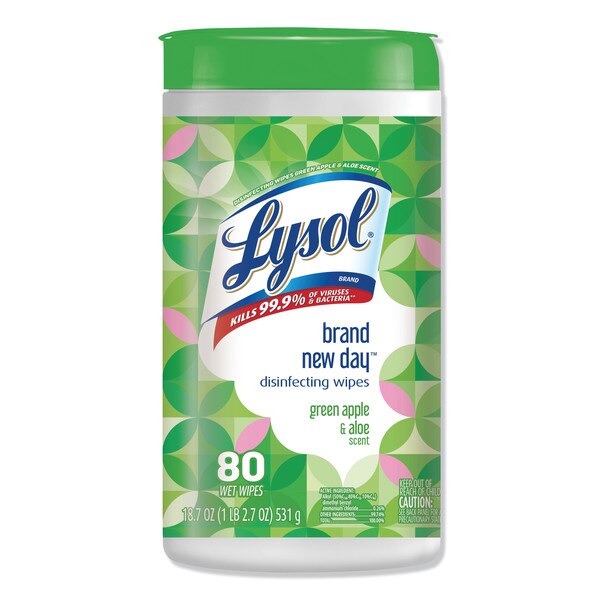Lysol Disinfecting Wipes, 7 x 8, Green Apple and Aloe, 80 Wipes/Can, PK6 19200-75599